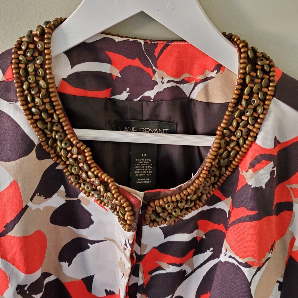 Lane Bryant 16 Bohemian Hawaiian Tropical Floral Resortwear Beaded Peplum Blazer - Picture 6 of 16
